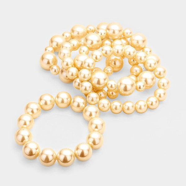 5 Piece Chunky Gold Pearl Stretch Layered Bracelets