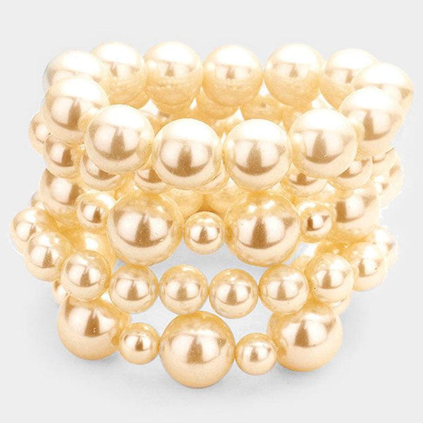 5 Piece Chunky Gold Pearl Stretch Layered Bracelets