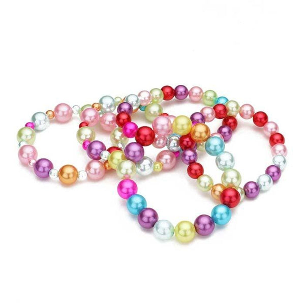 5 Piece Chunky Multi Color Pearl Stretch Layered Bracelets