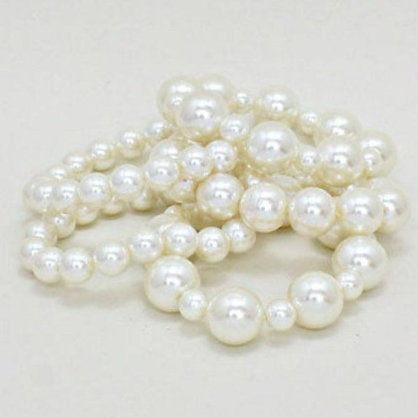 5 Piece Chunky White Pearl Stretch Layered Bracelets