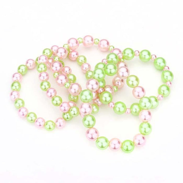 5 Piece Pink & Green Pearl Stretch Layered Bracelets