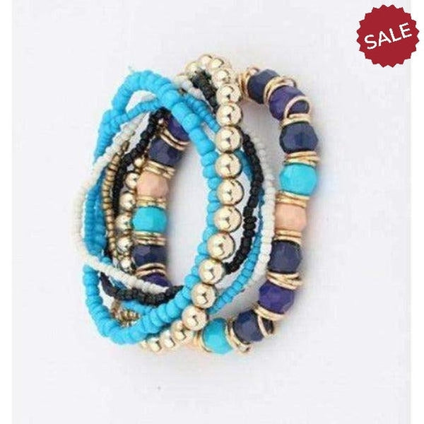 7 Piece Blue CHIC Boho Multilayer Acrylic Beads Beach Bracelets