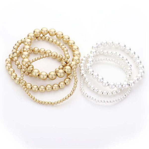 7PCS - Two Tone Metal Ball Stretch Bracelets