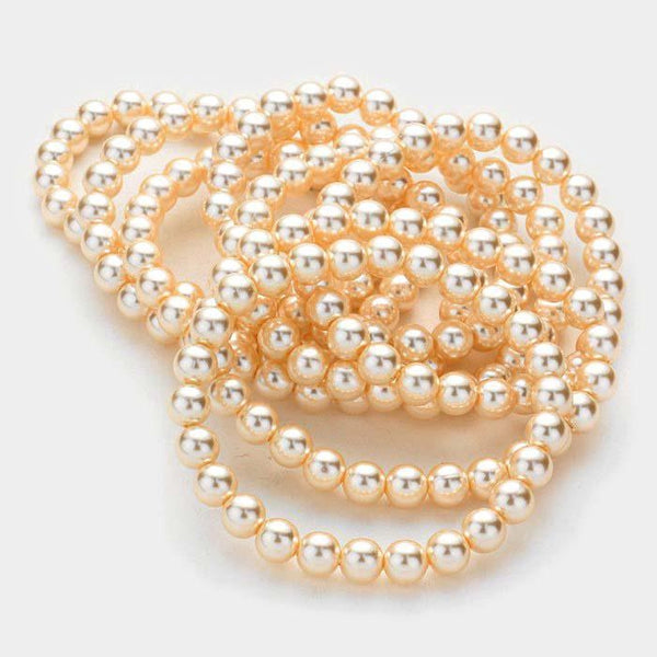 8 Piece Cream Pearl Stretch Layered Bracelets