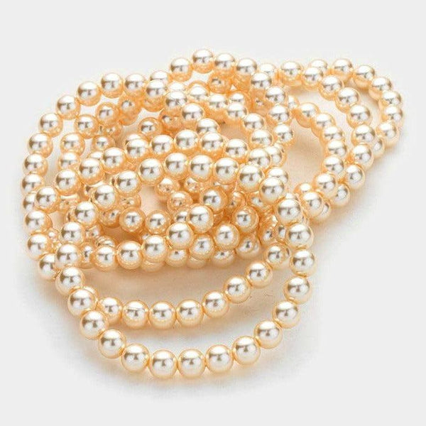 8 Piece Cream Pearl Stretch Layered Bracelets