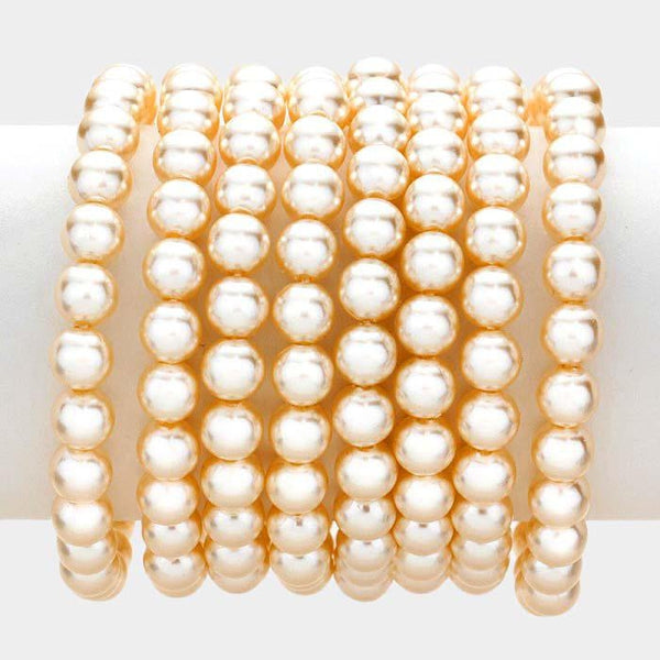 8 Piece Cream Pearl Stretch Layered Bracelets