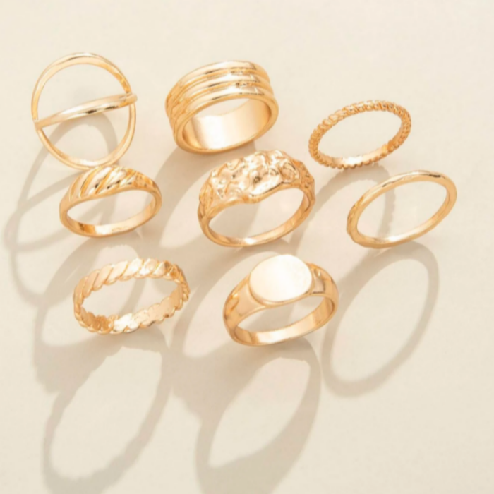 8 Piece Minimalist Gold Tone Ring Set