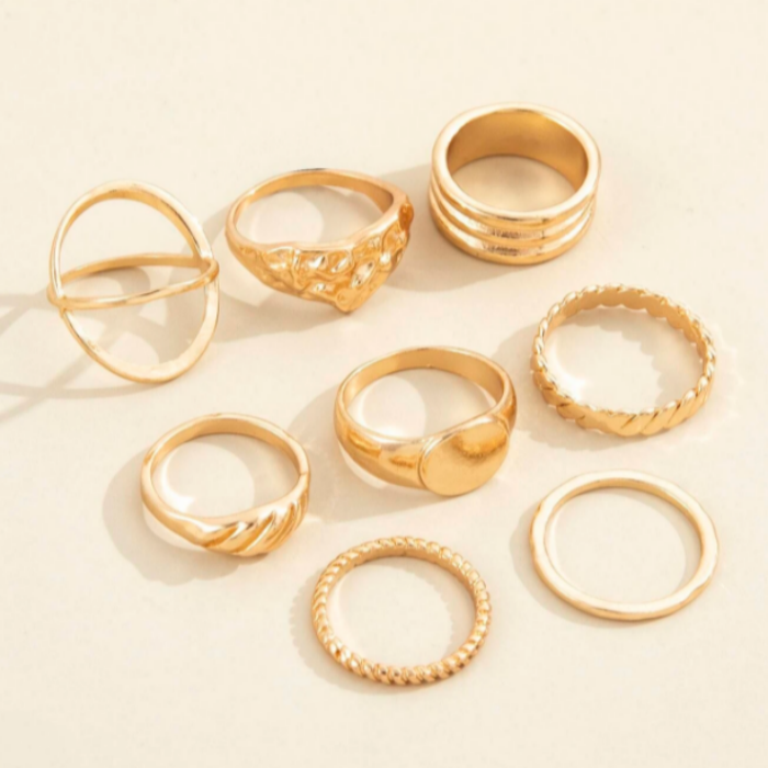 8 Piece Minimalist Gold Tone Ring Set