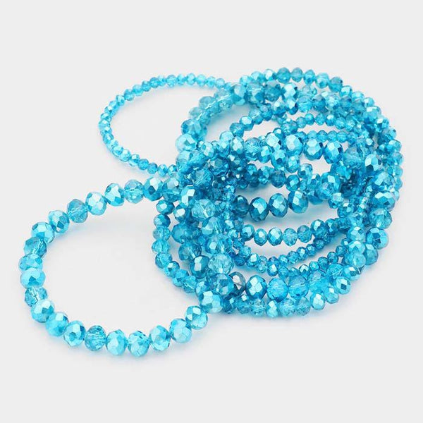 9PCS - Aqua Blue Faceted Bead Stretch Bracelets