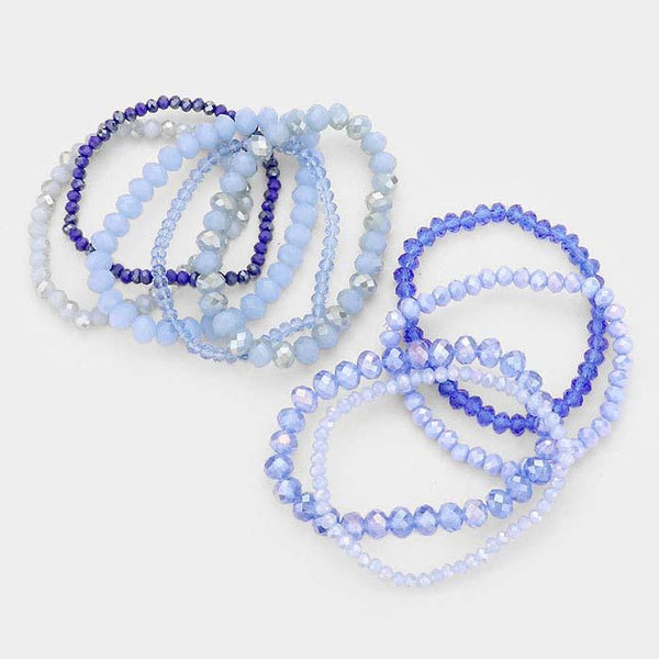 9PCS - Blue Faceted Bead Stretch Bracelets