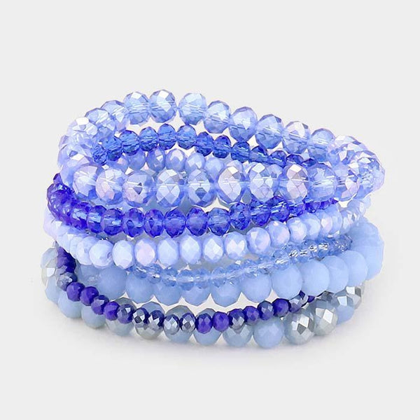 9PCS - Blue Faceted Bead Stretch Bracelets