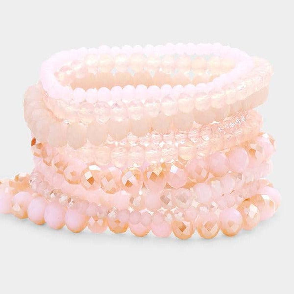 9PCS - Pink Faceted Bead Stretch Bracelets