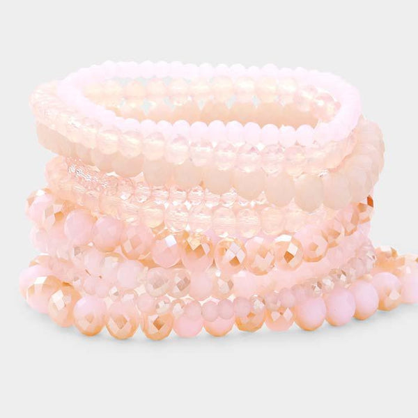 9PCS - Pink Faceted Bead Stretch Bracelets