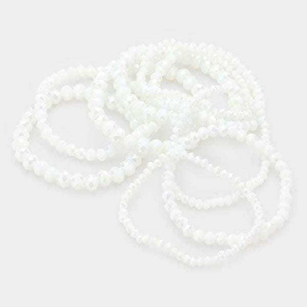 9PCS - White Faceted Bead Stretch Bracelets