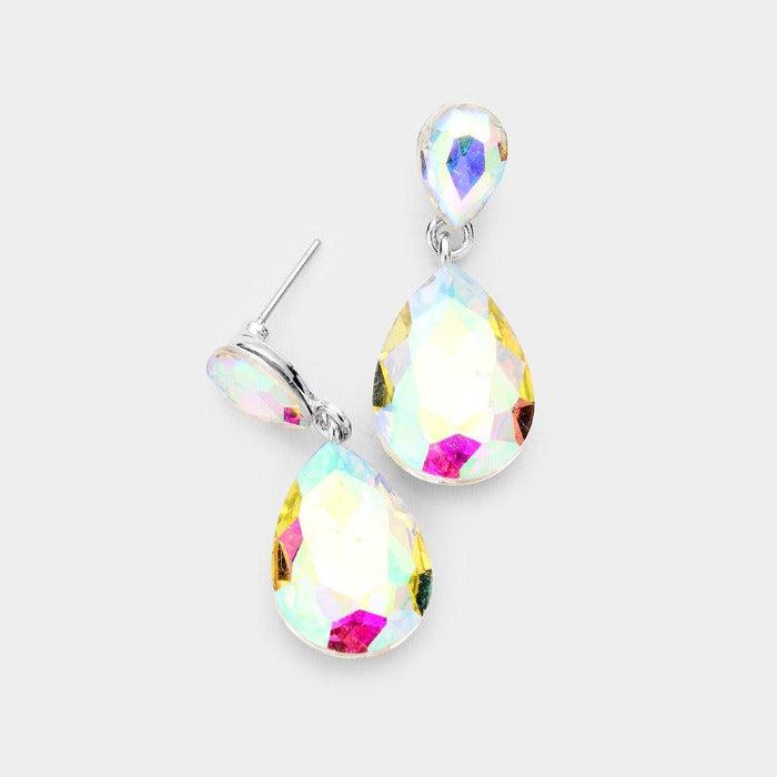 Abalone Crystal Double Teardrop Silver Earrings