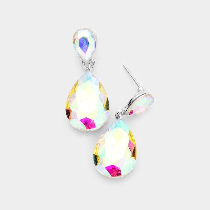 Abalone Crystal Double Teardrop Silver Earrings