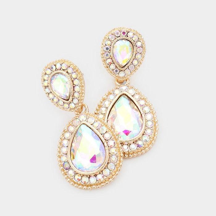 Abalone Crystal Pave Gold Evening Earrings