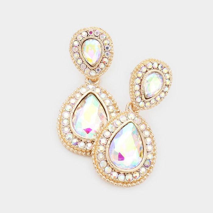 Abalone Crystal Pave Gold Evening Earrings