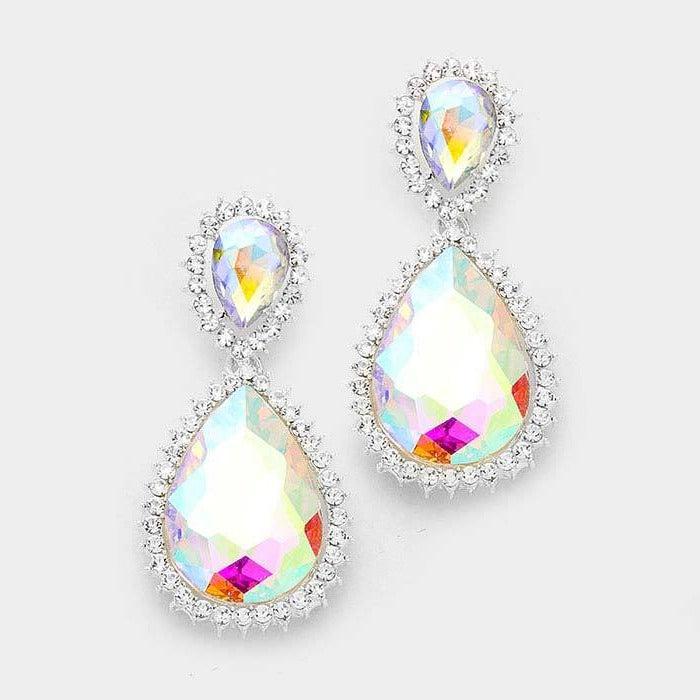 Abalone Crystal Rhinestone Teardrop Evening Earrings