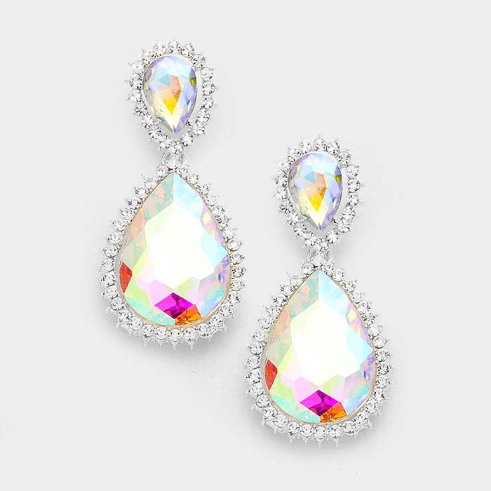 Abalone Crystal Rhinestone Teardrop Evening Earrings