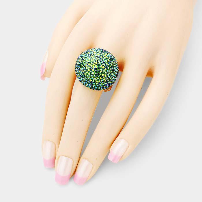 Abalone Green Pave Dome Gold Stretch Ring