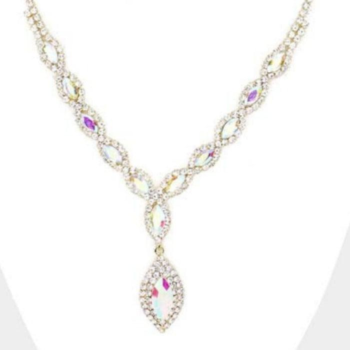 Abalone Marquise Crystal Rhinestone Drop Gold Necklace Set