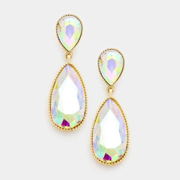 Abalone Oval Drop Crystal Gold Tone EarringsAbalone Oval Drop Crystal Gold Tone Earrings