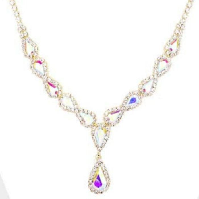 Abalone Pear Crystal Rhinestone Drop Necklace Set