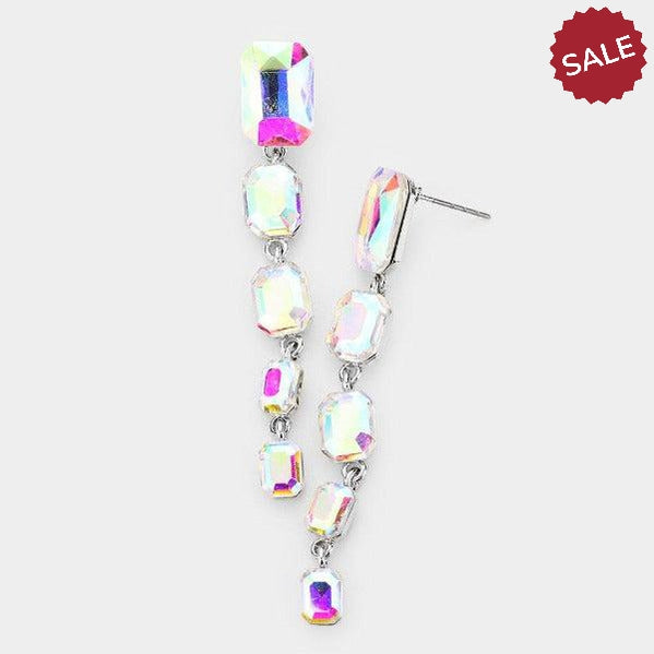 Abalone Rectangle Crystal Link Evening Earrings-Earring-SPARKLE ARMAND