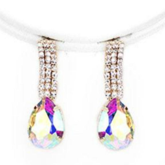 Abalone Teardrop Crystal Rhinestone Collar Drop Necklace Set Sparkle Armand