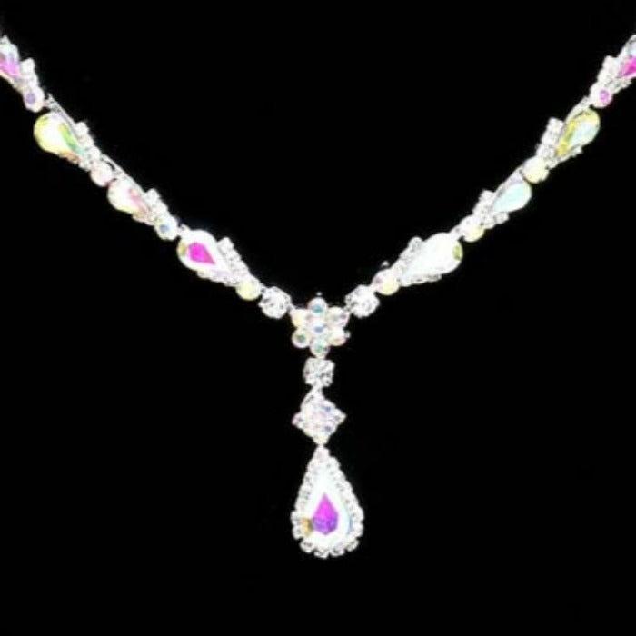 Abalone Teardrop Stone Detail Rhinestone Necklace Set