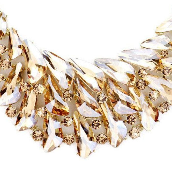 Abstract Lt. Topaz Crystal Cluster Evening Necklace Set