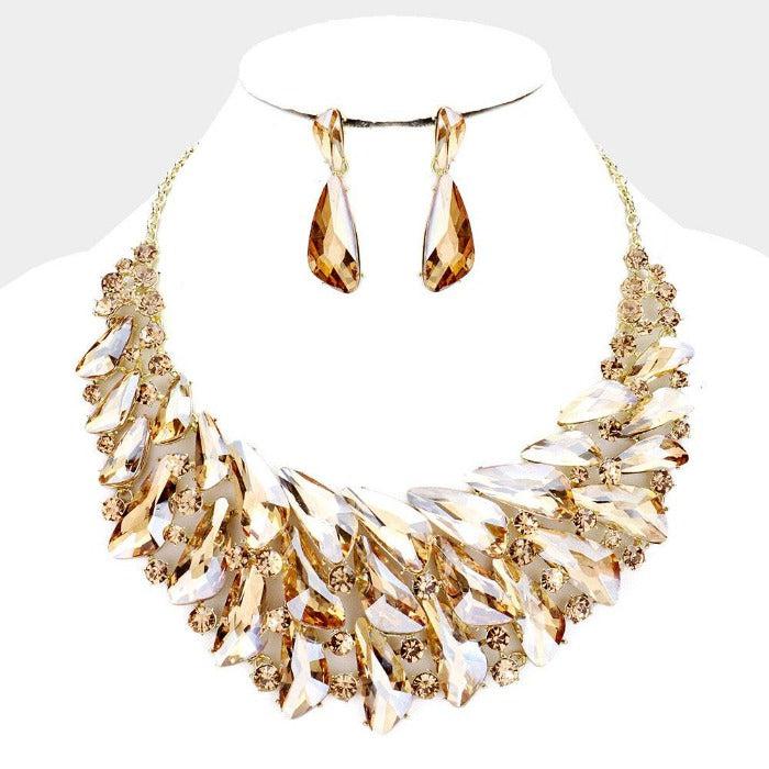 Abstract Lt. Topaz Crystal Cluster Evening Necklace Set