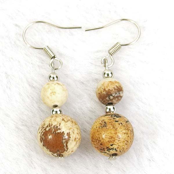 African Queen Picture Jasper Natural Gemstone Silver Earrings-Earring-SPARKLE ARMAND