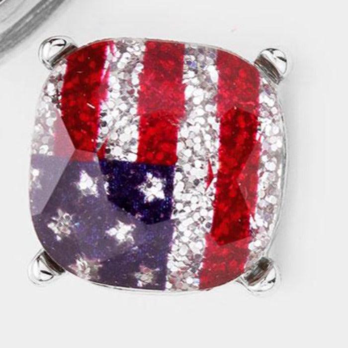 American USA Flag Glitter Square Stone Stud Earrings by ITS sense