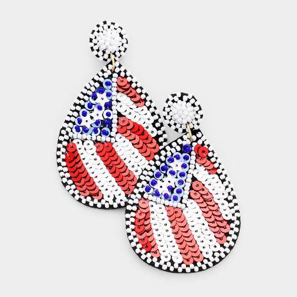 American USA Flag Seed Bead Teardrop Earrings-Earring-SPARKLE ARMAND