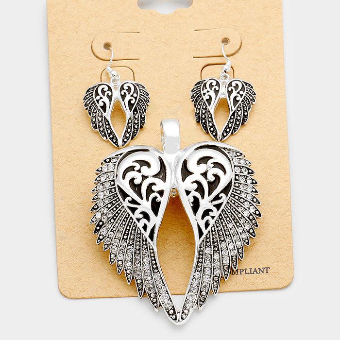 Angel Wings Magnetic Pendant Earrings Set by icon Collection