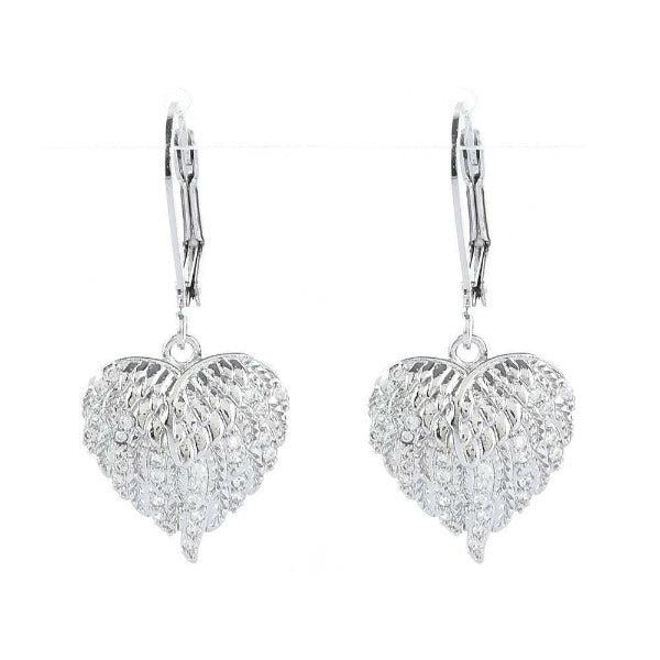 Angel Wings in Heart Shape Silver Lever back Earrings-Earring-SPARKLE ARMAND