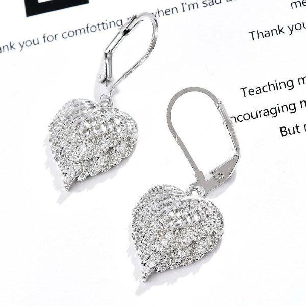 Angel Wings in Heart Shape Silver Lever back Earrings-Earring-SPARKLE ARMAND