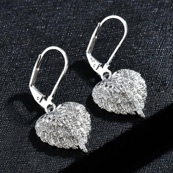 Angel Wings in Heart Shape Silver Lever back Earrings-Earring-SPARKLE ARMAND