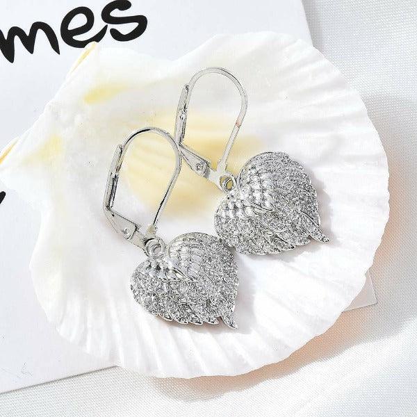 Angel Wings in Heart Shape Silver Lever back Earrings-Earring-SPARKLE ARMAND