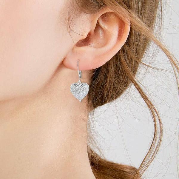 Angel Wings in Heart Shape Silver Lever back Earrings-Earring-SPARKLE ARMAND