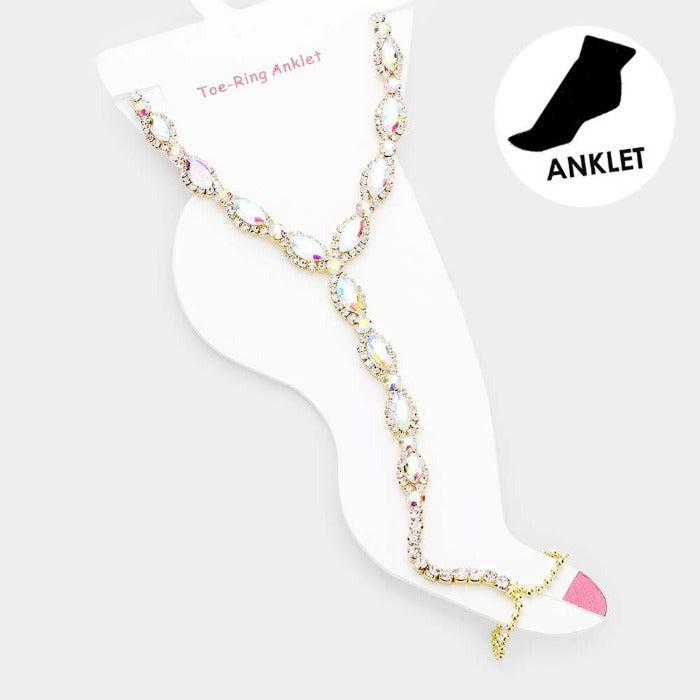 Anklet Abalone Marquise Rhinestone Gold Net Toe Ring