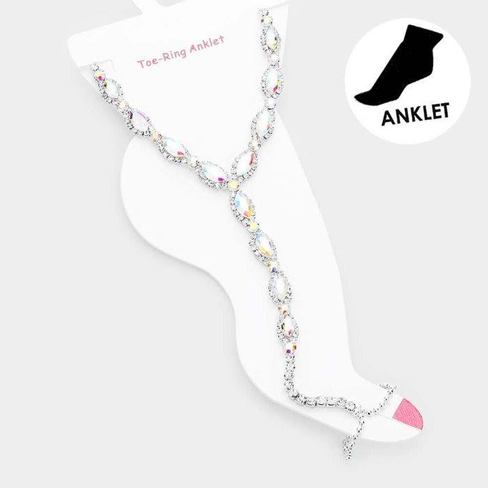 Anklet Abalone Marquise Rhinestone Silver Net Toe Ring
