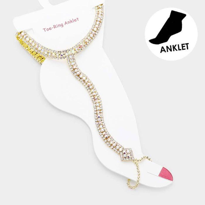 Anklet Abalone Rhinestone Gold Net Toe Ring