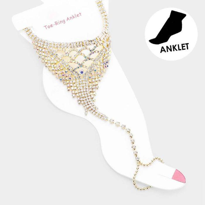 Anklet Abalone Rhinestone Gold Net Toe Ring