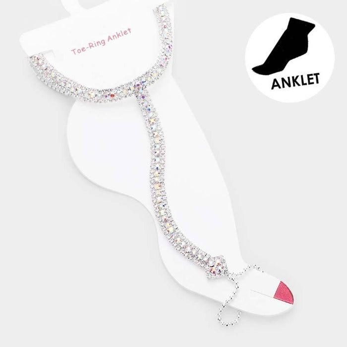 Anklet Abalone Rhinestone Silver Net Toe Ring