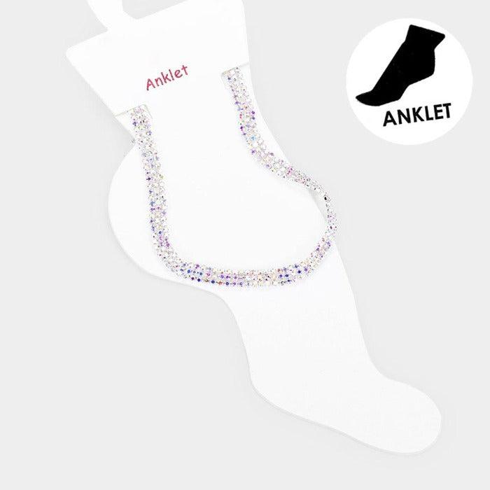 Anklet Abalone Rhinestone Silver Tennis