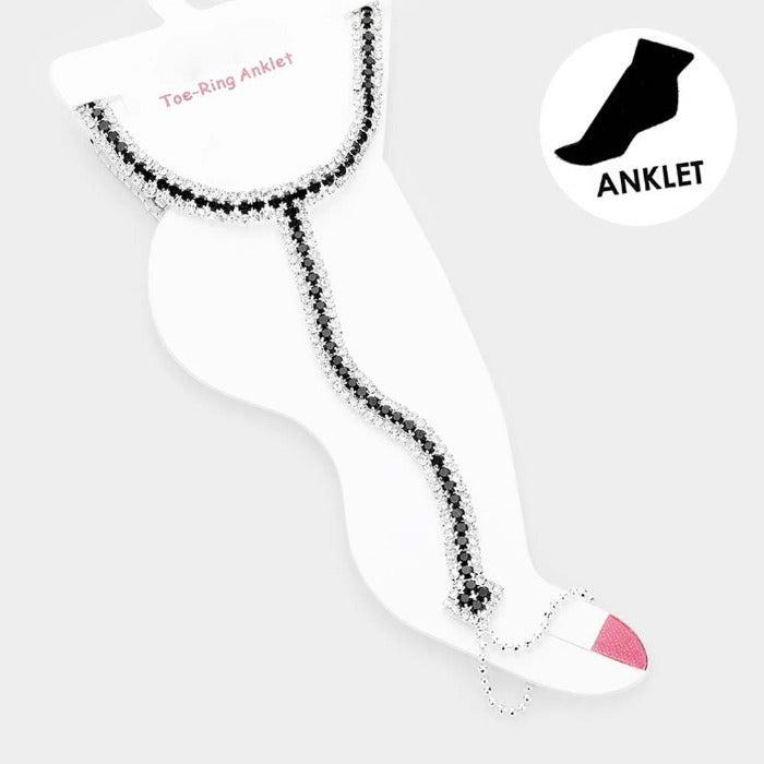 Anklet Black Rhinestone Silver Net Toe Ring