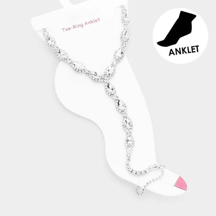 Anklet Clear Marquise Rhinestone Silver Net Toe Ring